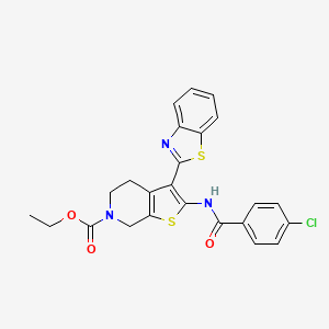 molecular formula C24H20ClN3O3S2 B2725340 ethyl 3-(1,3-benzothiazol-2-yl)-2-(4-chlorobenzamido)-4H,5H,6H,7H-thieno[2,3-c]pyridine-6-carboxylate CAS No. 887889-42-1