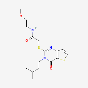 molecular formula C16H23N3O3S2 B2725395 N-(2-methoxyethyl)-2-{[3-(3-methylbutyl)-4-oxo-3,4-dihydrothieno[3,2-d]pyrimidin-2-yl]sulfanyl}acetamide CAS No. 1260942-53-7