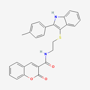 molecular formula C27H22N2O3S B2725401 N-(2-{[2-(4-methylphenyl)-1H-indol-3-yl]sulfanyl}ethyl)-2-oxo-2H-chromene-3-carboxamide CAS No. 850917-14-5