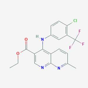 molecular formula C19H15ClF3N3O2 B2725437 Ethyl 4-{[4-chloro-3-(trifluoromethyl)phenyl]amino}-7-methyl-1,8-naphthyridine-3-carboxylate CAS No. 941524-40-9