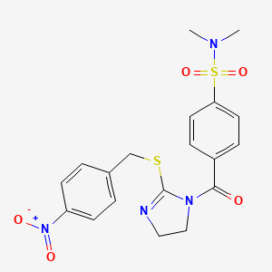 N,N-dimethyl-4-(2-((4-nitrobenzyl)thio)-4,5-dihydro-1H-imidazole-1-carbonyl)benzenesulfonamide