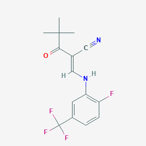 (2E)-2-[[2-fluoro-5-(trifluoromethyl)anilino]methylidene]-4,4-dimethyl-3-oxopentanenitrile