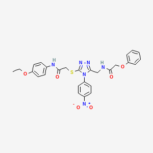molecular formula C27H26N6O6S B2725559 N-(4-ethoxyphenyl)-2-((4-(4-nitrophenyl)-5-((2-phenoxyacetamido)methyl)-4H-1,2,4-triazol-3-yl)thio)acetamide CAS No. 389071-61-8