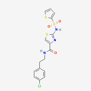 molecular formula C16H14ClN3O3S3 B2725657 N-(4-chlorophenethyl)-2-(thiophene-2-sulfonamido)thiazole-4-carboxamide CAS No. 1021030-33-0