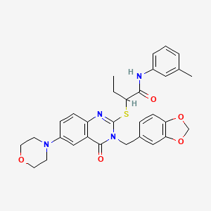 2-[3-(1,3-benzodioxol-5-ylmethyl)-6-morpholin-4-yl-4-oxoquinazolin-2-yl]sulfanyl-N-(3-methylphenyl)butanamide