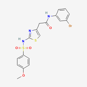 molecular formula C18H16BrN3O4S2 B2725840 N-(3-bromophenyl)-2-(2-(4-methoxyphenylsulfonamido)thiazol-4-yl)acetamide CAS No. 922074-78-0