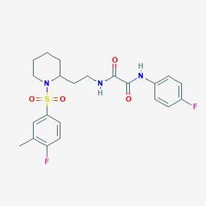 molecular formula C22H25F2N3O4S B2725916 N-{2-[1-(4-fluoro-3-methylbenzenesulfonyl)piperidin-2-yl]ethyl}-N'-(4-fluorophenyl)ethanediamide CAS No. 898426-23-8