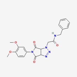 molecular formula C21H21N5O5 B2725948 N-benzyl-2-[5-(3,4-dimethoxyphenyl)-4,6-dioxo-1H,3aH,4H,5H,6H,6aH-pyrrolo[3,4-d][1,2,3]triazol-1-yl]acetamide CAS No. 1052612-45-9