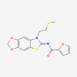 molecular formula C16H14N2O4S2 B2725952 N-[7-(2-methylsulfanylethyl)-[1,3]dioxolo[4,5-f][1,3]benzothiazol-6-ylidene]furan-2-carboxamide CAS No. 1007011-59-7