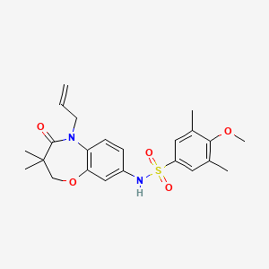 molecular formula C23H28N2O5S B2725971 N-(5-allyl-3,3-dimethyl-4-oxo-2,3,4,5-tetrahydrobenzo[b][1,4]oxazepin-8-yl)-4-methoxy-3,5-dimethylbenzenesulfonamide CAS No. 922049-29-4