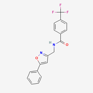 molecular formula C18H13F3N2O2 B2726133 N-[(5-phenyl-1,2-oxazol-3-yl)methyl]-4-(trifluoromethyl)benzamide CAS No. 946340-12-1