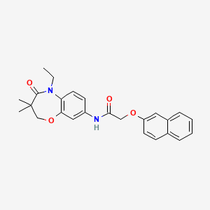 molecular formula C25H26N2O4 B2726247 N-(5-ethyl-3,3-dimethyl-4-oxo-2,3,4,5-tetrahydro-1,5-benzoxazepin-8-yl)-2-(naphthalen-2-yloxy)acetamide CAS No. 921793-12-6
