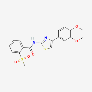 molecular formula C19H16N2O5S2 B2726284 N-(4-(2,3-dihydrobenzo[b][1,4]dioxin-6-yl)thiazol-2-yl)-2-(methylsulfonyl)benzamide CAS No. 896364-73-1