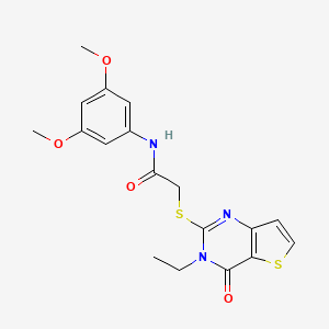 molecular formula C18H19N3O4S2 B2726299 N-(3,5-dimethoxyphenyl)-2-({3-ethyl-4-oxo-3H,4H-thieno[3,2-d]pyrimidin-2-yl}sulfanyl)acetamide CAS No. 1252858-64-2