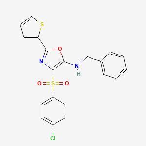molecular formula C20H15ClN2O3S2 B2726329 N-BENZYL-4-(4-CHLOROBENZENESULFONYL)-2-(THIOPHEN-2-YL)-1,3-OXAZOL-5-AMINE CAS No. 627834-70-2