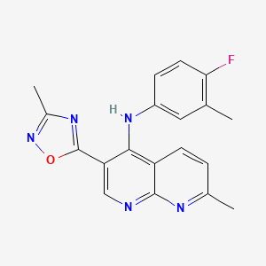 molecular formula C19H16FN5O B2726368 N-(4-fluoro-3-methylphenyl)-7-methyl-3-(3-methyl-1,2,4-oxadiazol-5-yl)-1,8-naphthyridin-4-amine CAS No. 1251621-55-2