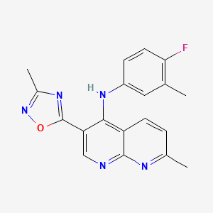 molecular formula C19H16FN5O B2726368 N-(4-fluoro-3-methylphenyl)-N-[7-methyl-3-(3-methyl-1,2,4-oxadiazol-5-yl)[1,8]naphthyridin-4-yl]amine CAS No. 1251621-55-2
