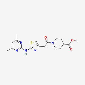 molecular formula C18H23N5O3S B2726484 Methyl 1-(2-(2-((4,6-dimethylpyrimidin-2-yl)amino)thiazol-4-yl)acetyl)piperidine-4-carboxylate CAS No. 1251578-53-6