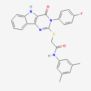 molecular formula C26H21FN4O2S B2726498 N-(3,5-dimethylphenyl)-2-{[3-(4-fluorophenyl)-4-oxo-3H,4H,5H-pyrimido[5,4-b]indol-2-yl]sulfanyl}acetamide CAS No. 536711-04-3