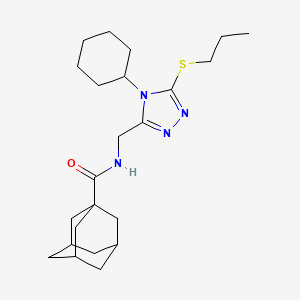 molecular formula C23H36N4OS B2726527 N-{[4-cyclohexyl-5-(propylsulfanyl)-4H-1,2,4-triazol-3-yl]methyl}adamantane-1-carboxamide CAS No. 477304-26-0
