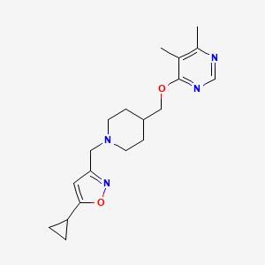 molecular formula C19H26N4O2 B2726575 4-({1-[(5-Cyclopropyl-1,2-oxazol-3-yl)methyl]piperidin-4-yl}methoxy)-5,6-dimethylpyrimidine CAS No. 2379949-58-1