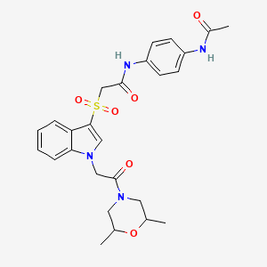 molecular formula C26H30N4O6S B2726608 N-(4-acetamidophenyl)-2-((1-(2-(2,6-dimethylmorpholino)-2-oxoethyl)-1H-indol-3-yl)sulfonyl)acetamide CAS No. 921150-23-4