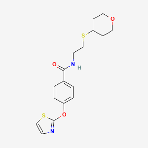 molecular formula C17H20N2O3S2 B2726672 N-[2-(oxan-4-ylsulfanyl)ethyl]-4-(1,3-thiazol-2-yloxy)benzamide CAS No. 1903863-29-5