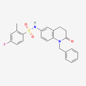 molecular formula C23H21FN2O3S B2726680 N-(1-benzyl-2-oxo-1,2,3,4-tetrahydroquinolin-6-yl)-4-fluoro-2-methylbenzene-1-sulfonamide CAS No. 941954-96-7
