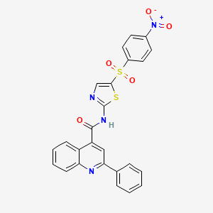 molecular formula C25H16N4O5S2 B2726721 N-[5-(4-NITROBENZENESULFONYL)-1,3-THIAZOL-2-YL]-2-PHENYLQUINOLINE-4-CARBOXAMIDE CAS No. 349441-00-5
