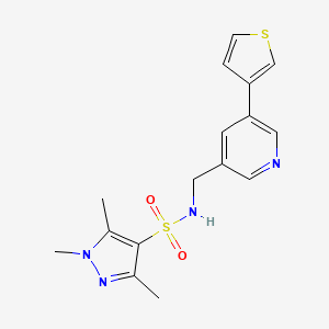 1,3,5-trimethyl-N-((5-(thiophen-3-yl)pyridin-3-yl)methyl)-1H-pyrazole-4-sulfonamide