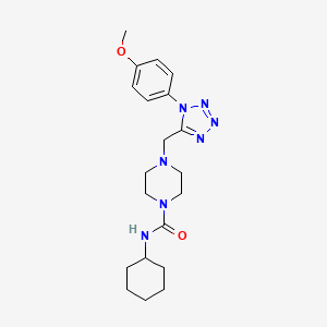 molecular formula C20H29N7O2 B2726770 N-cyclohexyl-4-((1-(4-methoxyphenyl)-1H-tetrazol-5-yl)methyl)piperazine-1-carboxamide CAS No. 1040653-81-3