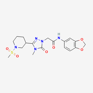 molecular formula C18H23N5O6S B2726836 N-(2H-1,3-benzodioxol-5-yl)-2-[3-(1-methanesulfonylpiperidin-3-yl)-4-methyl-5-oxo-4,5-dihydro-1H-1,2,4-triazol-1-yl]acetamide CAS No. 1105249-45-3
