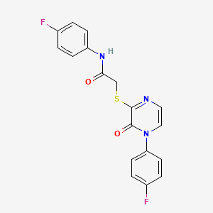 molecular formula C18H13F2N3O2S B2726840 N-(4-fluorophenyl)-2-{[4-(4-fluorophenyl)-3-oxo-3,4-dihydropyrazin-2-yl]sulfanyl}acetamide CAS No. 895104-20-8