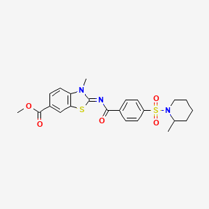 molecular formula C23H25N3O5S2 B2726870 methyl (2E)-3-methyl-2-({4-[(2-methylpiperidin-1-yl)sulfonyl]benzoyl}imino)-2,3-dihydro-1,3-benzothiazole-6-carboxylate CAS No. 850909-24-9