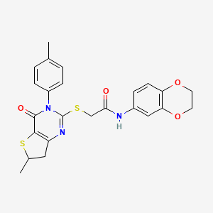 molecular formula C24H23N3O4S2 B2726925 N-(2,3-dihydro-1,4-benzodioxin-6-yl)-2-{[6-methyl-3-(4-methylphenyl)-4-oxo-3H,4H,6H,7H-thieno[3,2-d]pyrimidin-2-yl]sulfanyl}acetamide CAS No. 851410-66-7