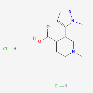 1-Methyl-3-(2-methylpyrazol-3-yl)piperidine-4-carboxylic acid;dihydrochloride