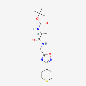 molecular formula C16H26N4O4S B2727013 tert-butyl N-[1-({[3-(thian-4-yl)-1,2,4-oxadiazol-5-yl]methyl}carbamoyl)ethyl]carbamate CAS No. 2034203-85-3