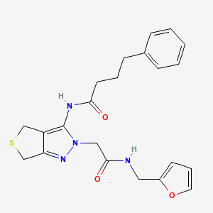 molecular formula C22H24N4O3S B2727038 N-(2-(2-((furan-2-ylmethyl)amino)-2-oxoethyl)-4,6-dihydro-2H-thieno[3,4-c]pyrazol-3-yl)-4-phenylbutanamide CAS No. 1105217-40-0