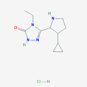 molecular formula C11H19ClN4O B2727043 3-(3-cyclopropylpyrrolidin-2-yl)-4-ethyl-4,5-dihydro-1H-1,2,4-triazol-5-onehydrochloride,Mixtureofdiastereomers CAS No. 2375273-57-5
