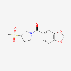 molecular formula C13H15NO5S B2727046 Benzo[d][1,3]dioxol-5-yl(3-(methylsulfonyl)pyrrolidin-1-yl)methanone CAS No. 1797184-56-5