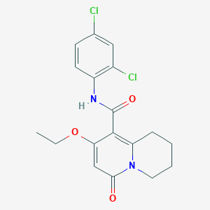 molecular formula C18H18Cl2N2O3 B2727055 N-(2,4-dichlorophenyl)-8-ethoxy-6-oxo-2,3,4,6-tetrahydro-1H-quinolizine-9-carboxamide CAS No. 1775420-53-5