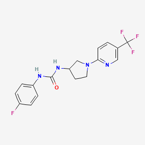 molecular formula C17H16F4N4O B2727062 1-(4-Fluorophenyl)-3-(1-(5-(trifluoromethyl)pyridin-2-yl)pyrrolidin-3-yl)urea CAS No. 1797017-46-9