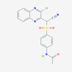 molecular formula C18H13ClN4O3S B2727094 N-{4-[(3-CHLOROQUINOXALIN-2-YL)(CYANO)METHANESULFONYL]PHENYL}ACETAMIDE CAS No. 568553-72-0