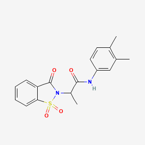molecular formula C18H18N2O4S B2727119 N-(3,4-dimethylphenyl)-2-(1,1-dioxido-3-oxobenzo[d]isothiazol-2(3H)-yl)propanamide CAS No. 899955-42-1