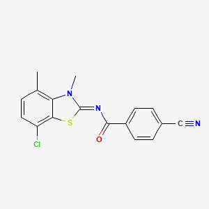 molecular formula C17H12ClN3OS B2727139 N-[(2Z)-7-chloro-3,4-dimethyl-2,3-dihydro-1,3-benzothiazol-2-ylidene]-4-cyanobenzamide CAS No. 868369-41-9