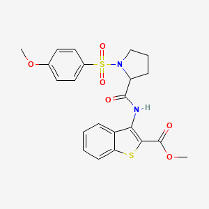 molecular formula C22H22N2O6S2 B2727164 methyl 3-[1-(4-methoxybenzenesulfonyl)pyrrolidine-2-amido]-1-benzothiophene-2-carboxylate CAS No. 1049959-47-8