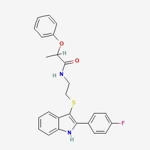 molecular formula C25H23FN2O2S B2727223 N-(2-((2-(4-fluorophenyl)-1H-indol-3-yl)thio)ethyl)-2-phenoxypropanamide CAS No. 919705-96-7