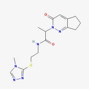 molecular formula C15H20N6O2S B2727238 N-(2-((4-methyl-4H-1,2,4-triazol-3-yl)thio)ethyl)-2-(3-oxo-3,5,6,7-tetrahydro-2H-cyclopenta[c]pyridazin-2-yl)propanamide CAS No. 2097862-94-5