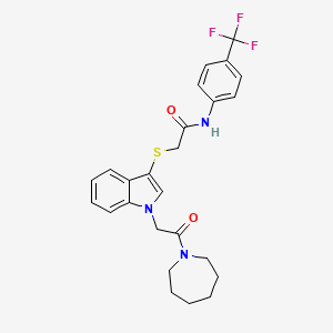 molecular formula C25H26F3N3O2S B2727264 2-({1-[2-(azepan-1-yl)-2-oxoethyl]-1H-indol-3-yl}sulfanyl)-N-[4-(trifluoromethyl)phenyl]acetamide CAS No. 878053-87-3