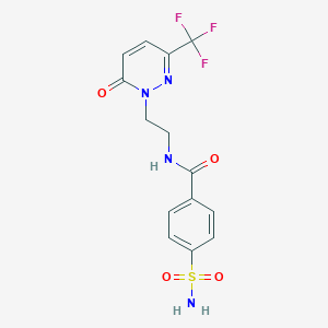 molecular formula C14H13F3N4O4S B2727275 N-{2-[6-oxo-3-(trifluoromethyl)-1,6-dihydropyridazin-1-yl]ethyl}-4-sulfamoylbenzamide CAS No. 2415634-60-3